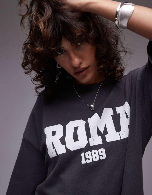 Topshop Roma 1989 graphic oversized tee in charcoal Product Image