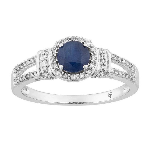 10k White Gold Sapphire & 1/5 Carat Diamond Split Shank Ring, Womens 10k Whgold Product Image