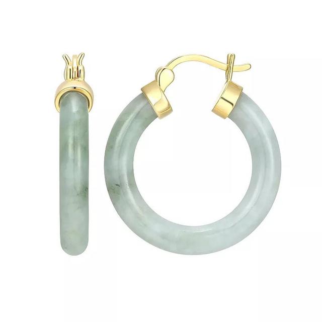 Dynasty Jade 18k Gold over Sterling Silver Smooth Jade Hoop Earrings, Womens, Gold Tone Product Image