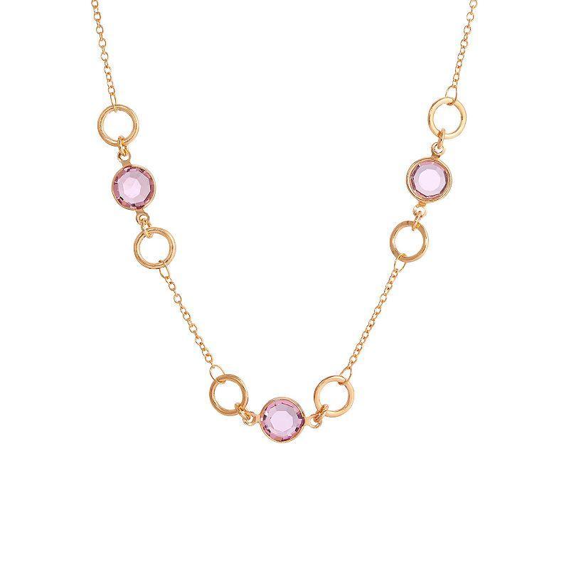 1928 Light Purple Crystal & Open Circle Station Necklace, Womens, Silver Purple Product Image