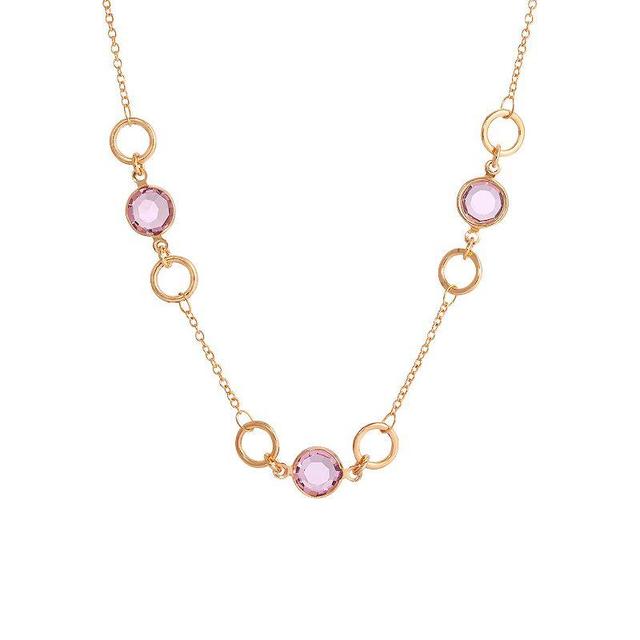 1928 Light Purple Crystal & Open Circle Station Necklace, Womens, Gold Purple Product Image