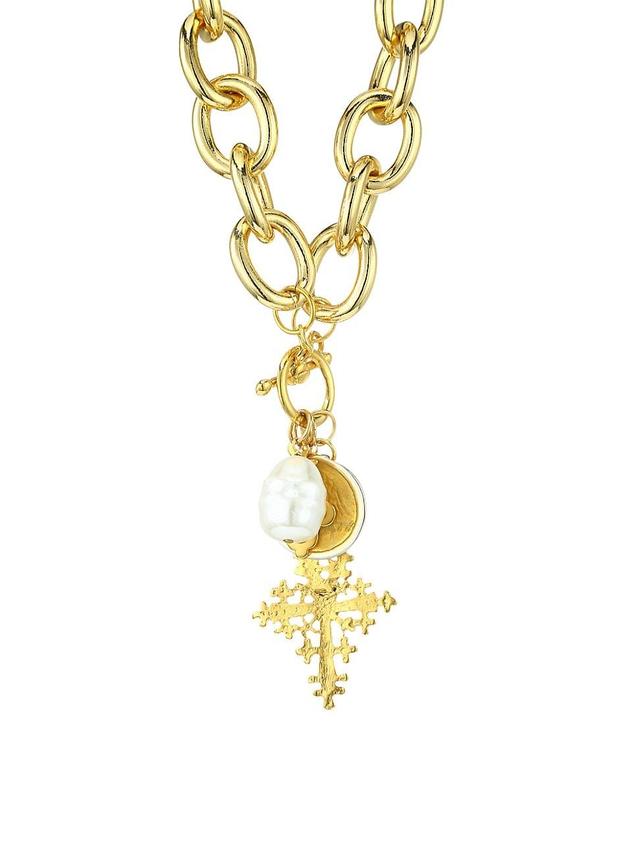 Womens 22K Yellow Goldplated & Faux Pearl Heart Pendant Necklace Product Image