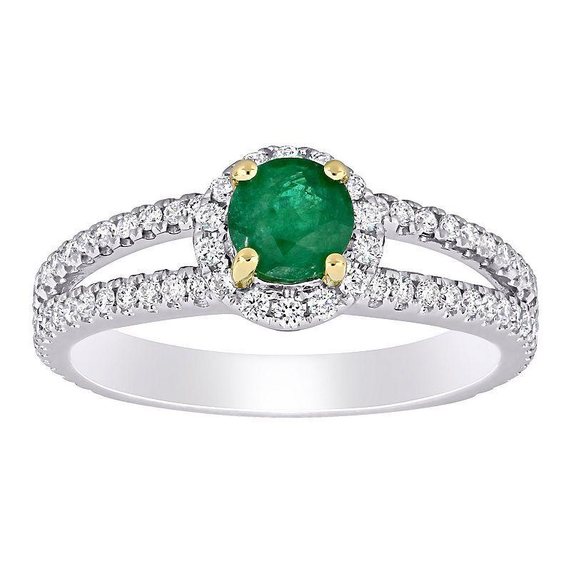 Stella Grace Two-Tone 14k Gold Emerald & 1/2 Carat T.W. Diamond Halo Split Shank Engagement Ring, Womens Green Product Image