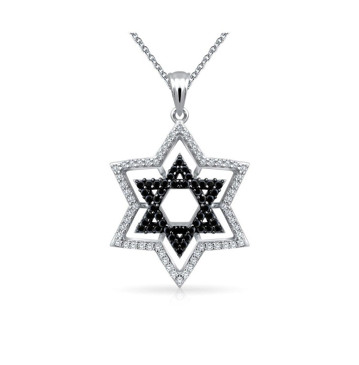 Bling Jewelry Black and White Cz Judaica Hanukkah Star of David Pendant Necklace Sterling Silver For Women Product Image