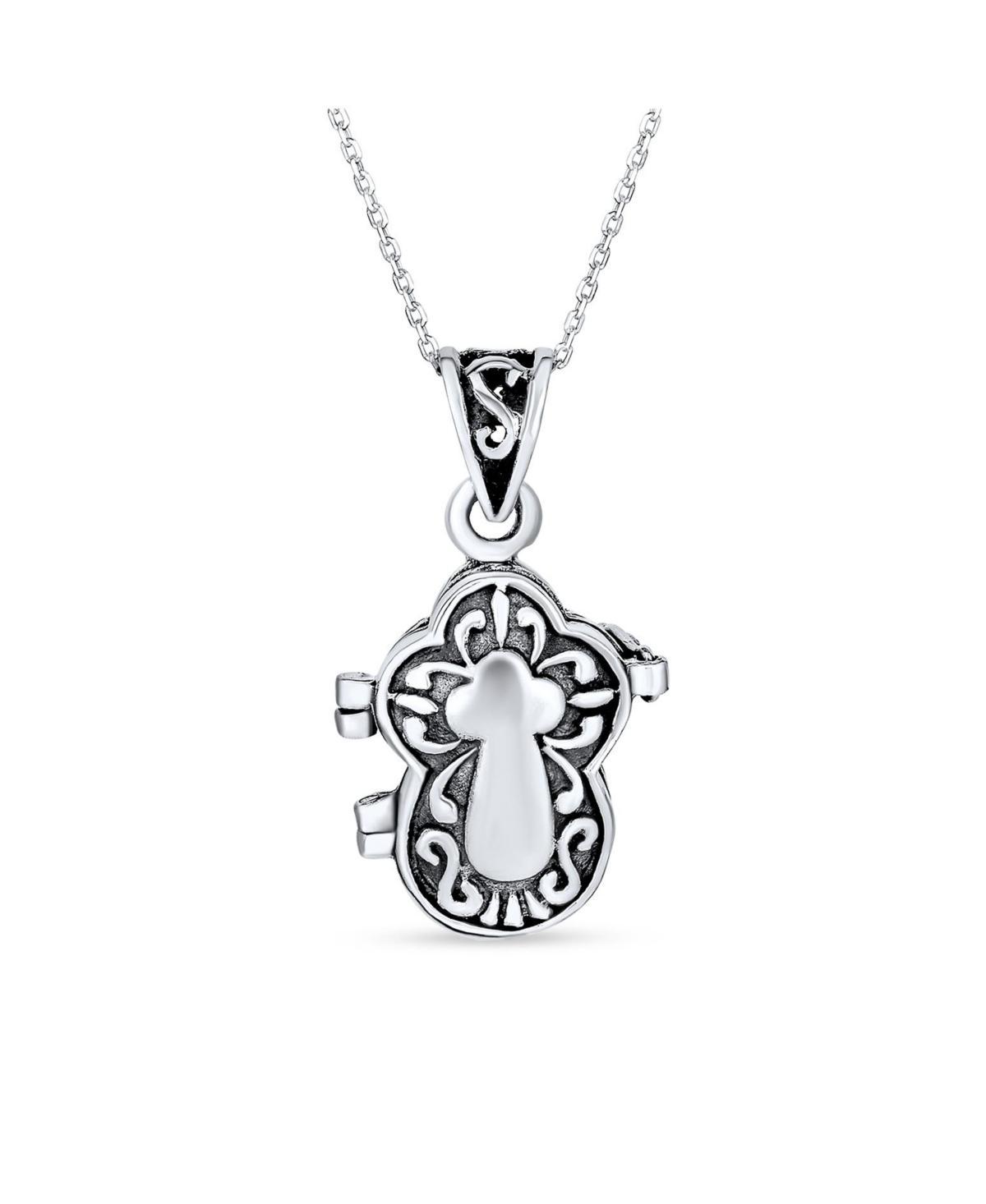 Bling Jewelry Religious Christian Cross Shape Prayer Box Locket Memorial Momenta Holder Necklace For Women Sterling Silver Pendant Product Image