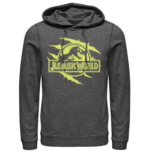 Mens Jurassic World Neon Slash T-Rex Fossil Logo Graphic Pullover Hoodie Product Image