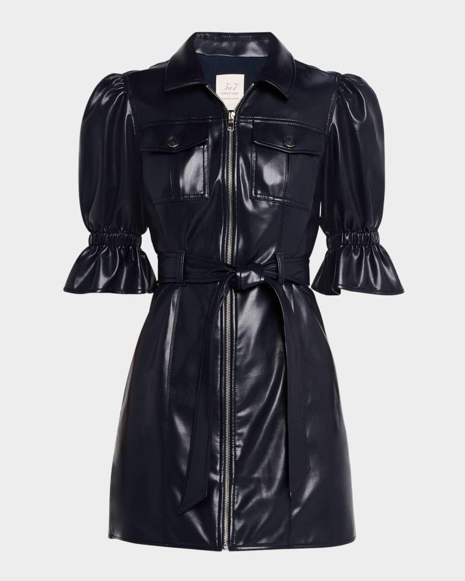 Holly Puff-Sleeve Vegan Leather Mini Dress Product Image