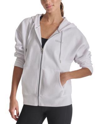 Dkny Sport Womens Mini-Stud-Logo Zippered Fleece Hoodie Product Image