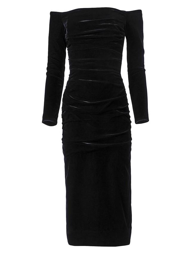 Womens Velvet Off-The-Shoulder Midi-Dress Product Image