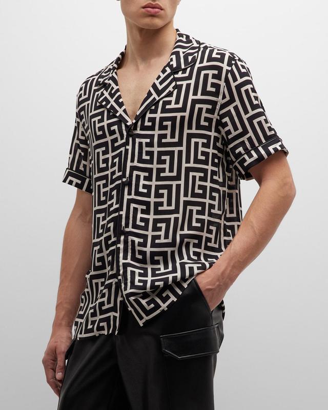 Balmain Macro Monogram Short Sleeve Camp Shirt Product Image