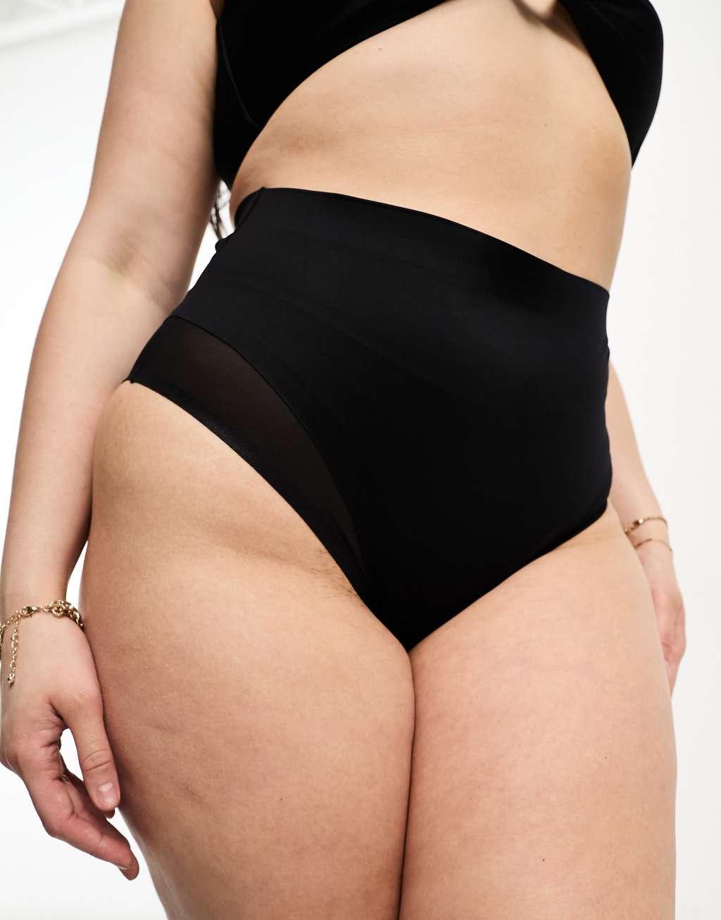 ASOS DESIGN Curve Contouring medium control high waist briefs with mesh Product Image