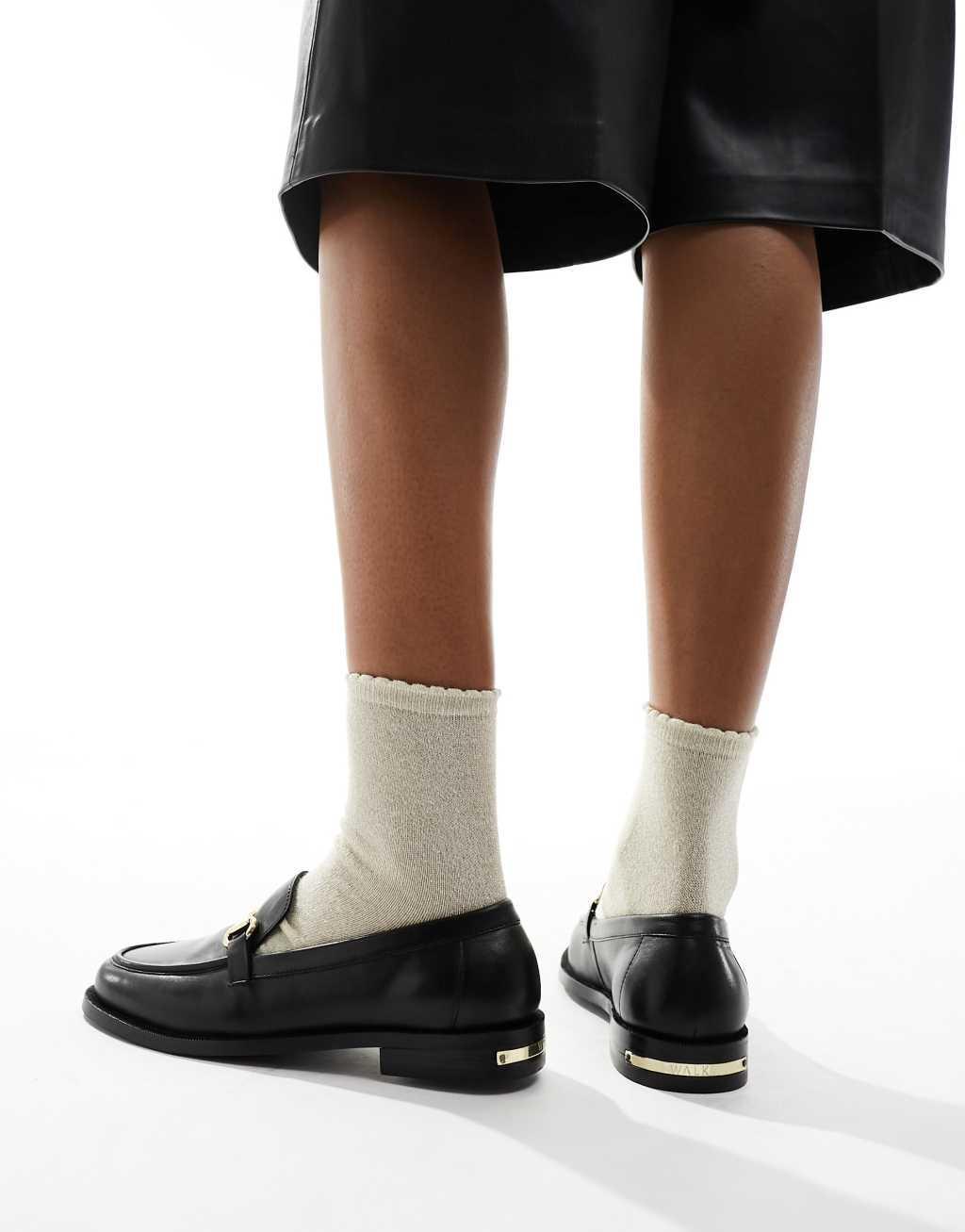 Walk London Rhea trim loafers in black leather Product Image