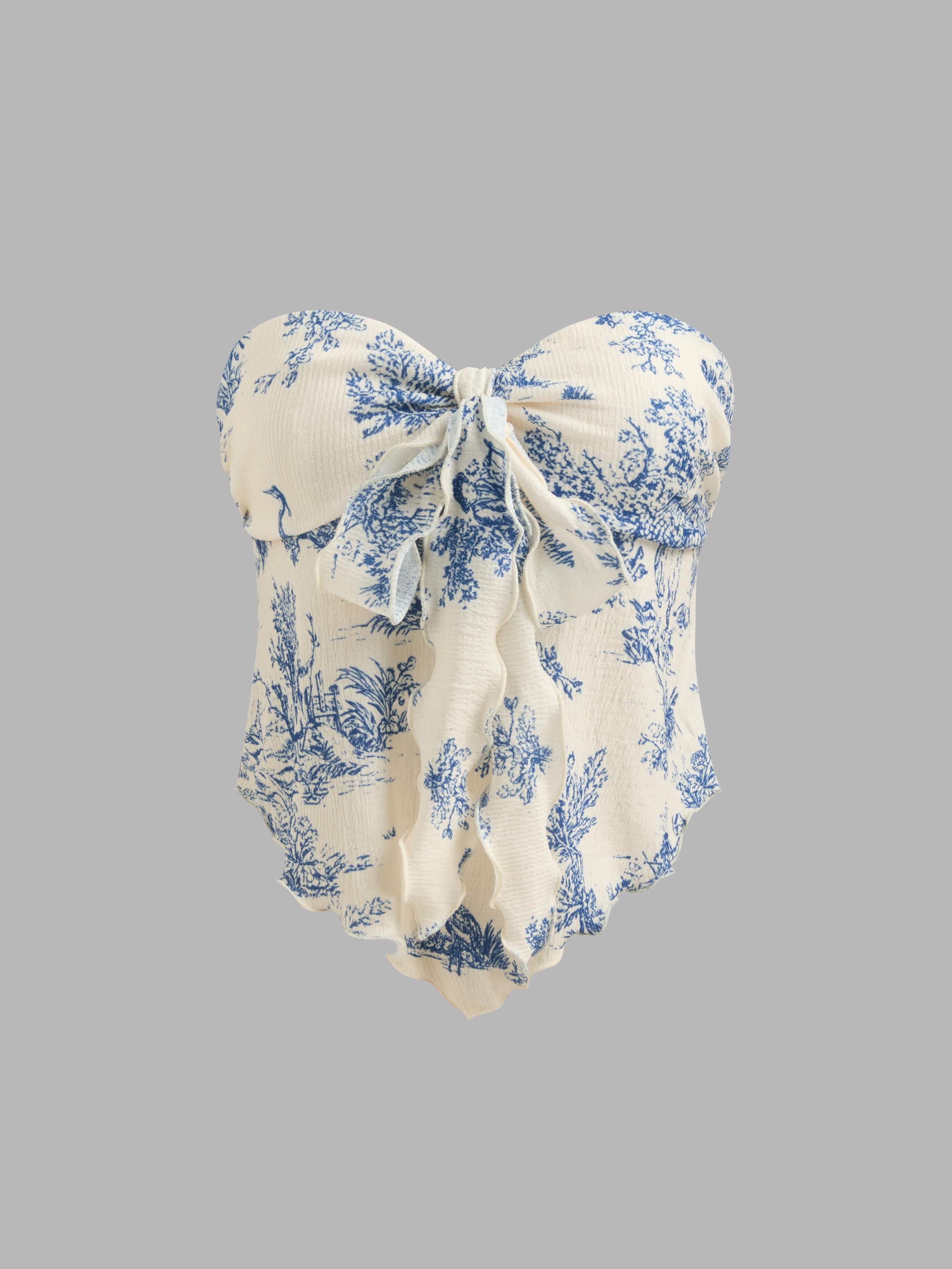 Toile de Jouy Knotted Tube Top Product Image