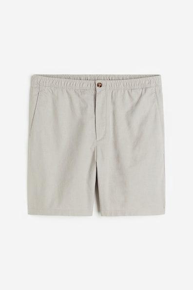 H & M - Regular Fit Linen-blend Shorts - Gray Product Image