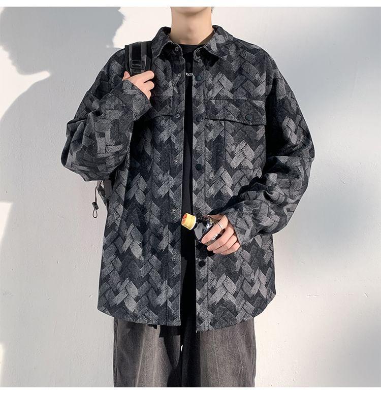 Collared Patterned Button Shacket Product Image