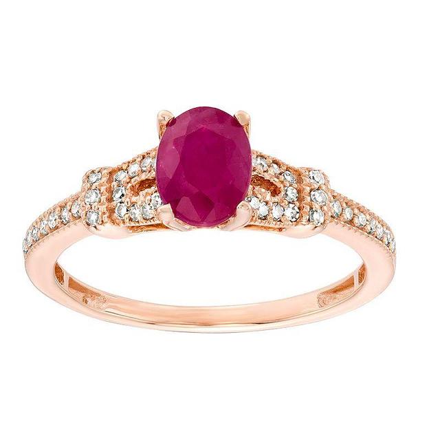 Gemminded 10k Rose Gold 1/6 Carat T.W. Diamond & Ruby Ring, Womens Product Image