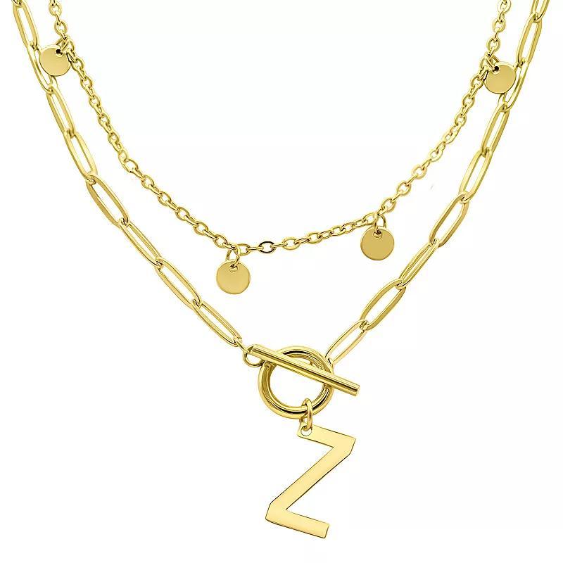 Adornia 14k Gold Plated Layered Initial Toggle Necklace, Womens Yellow Product Image