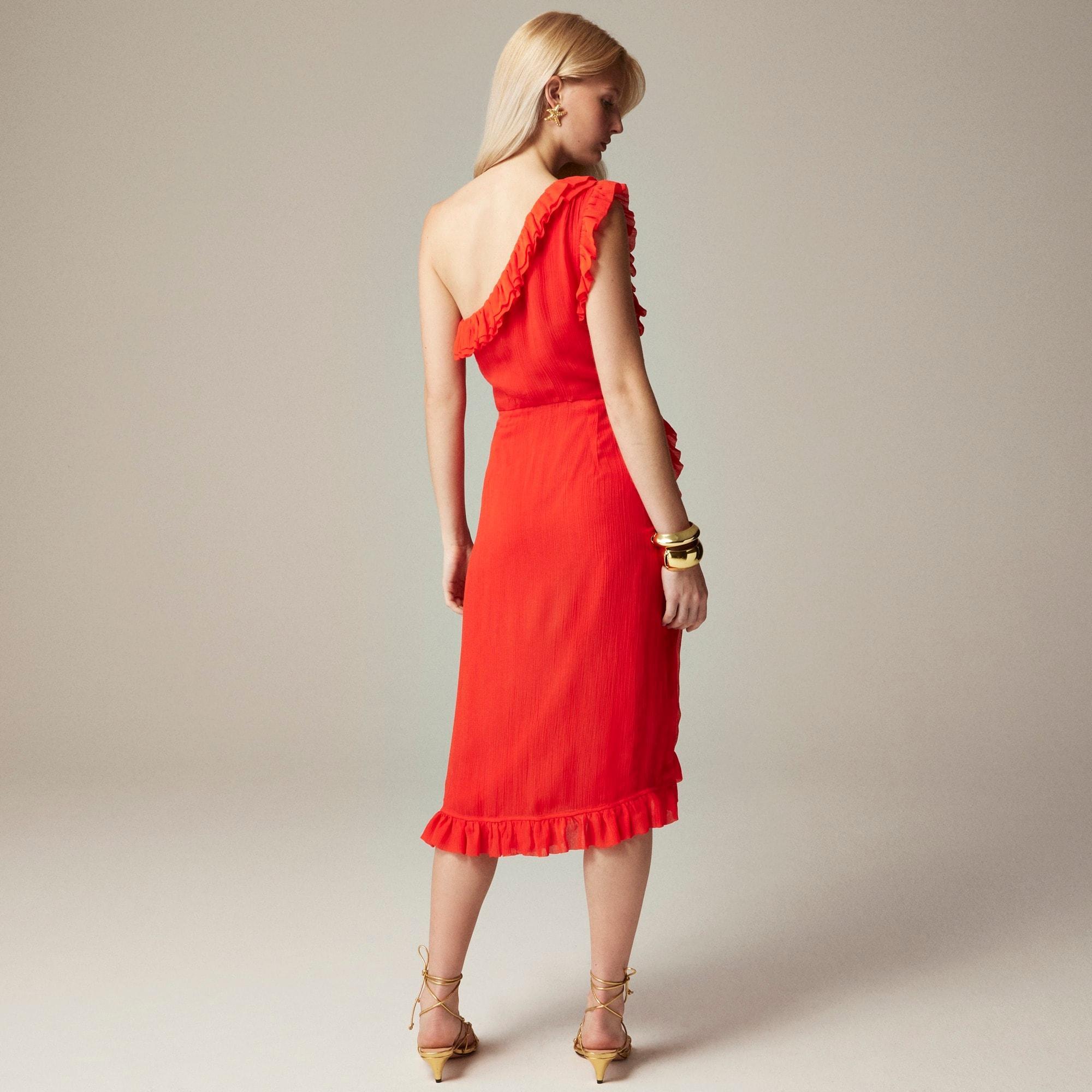 Collection one-shoulder dress in crinkle chiffon Product Image