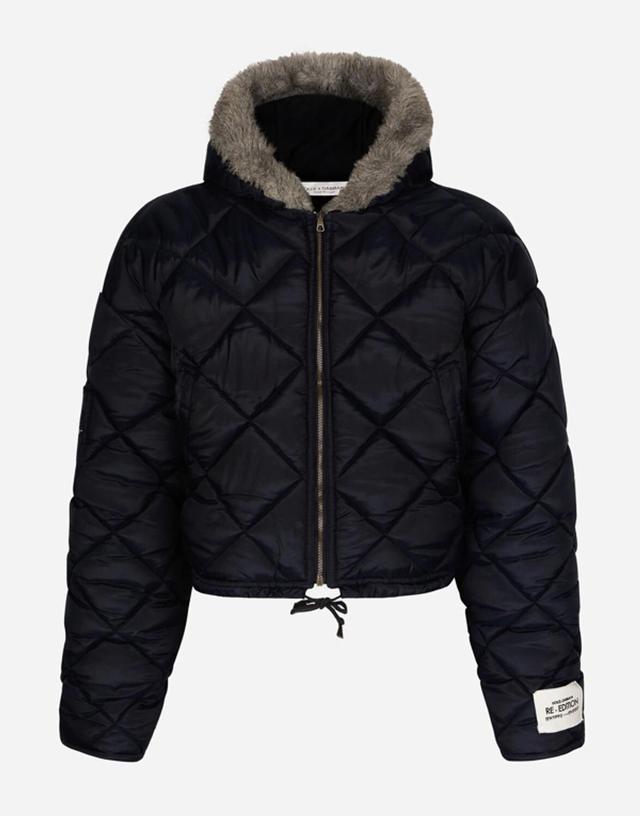 Quilted Canvas Jacket With Hood In Blue Product Image