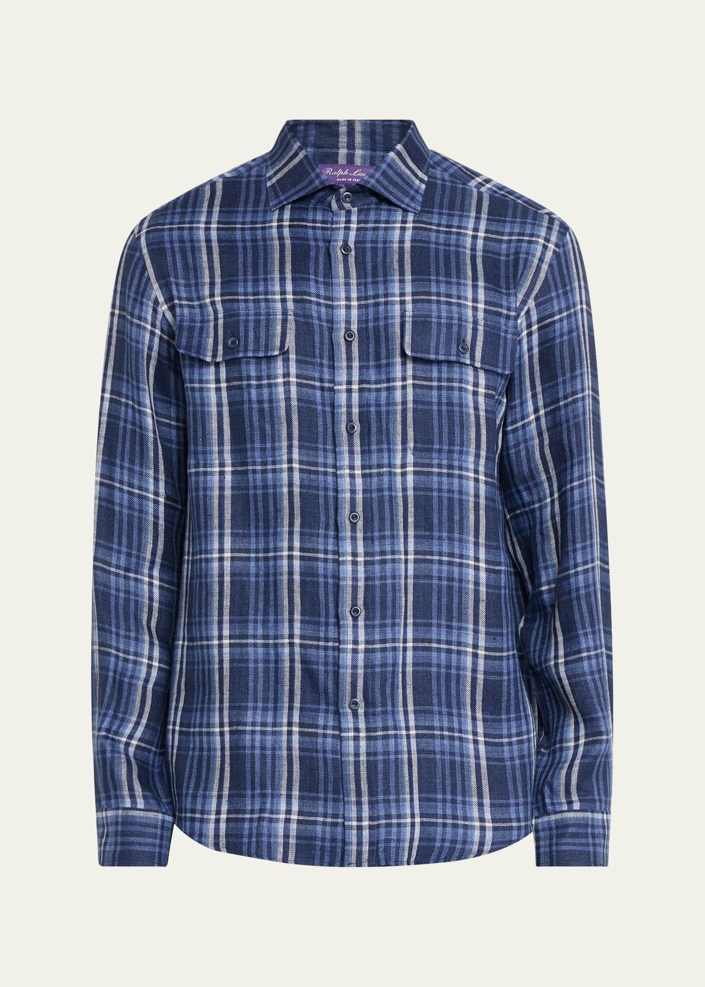 Mens Stewart Plaid Linen Shirt Product Image