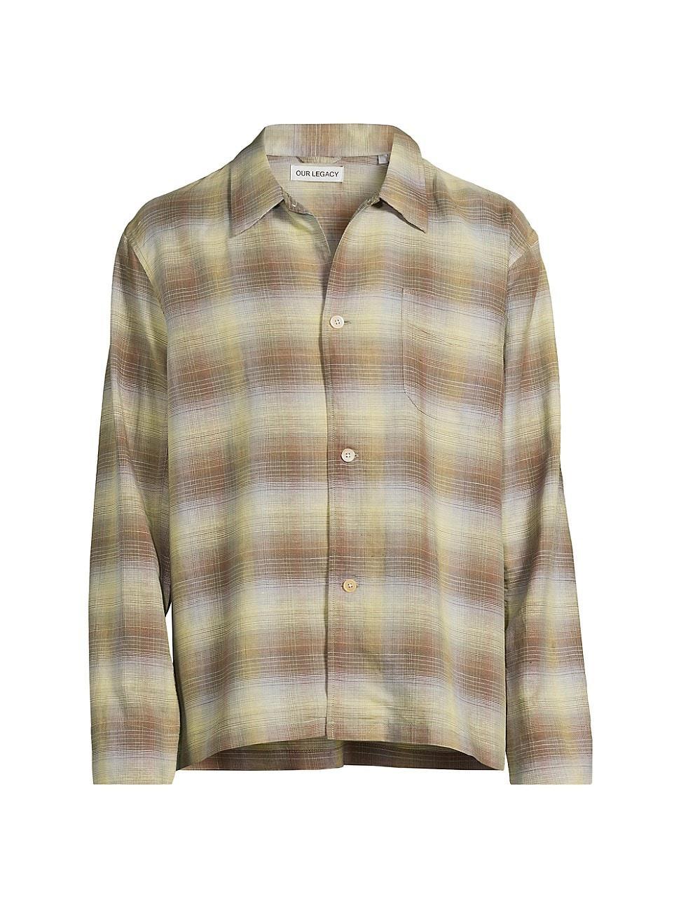 Mens Plaid Linen Boxy Shirt Product Image