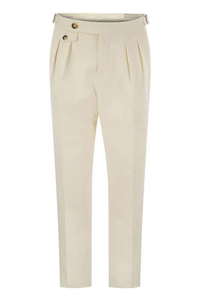 Tailor-fit Trousers In Cotton Gabardine And Virgin Wool With Double Inverted Dart In Beige Product Image