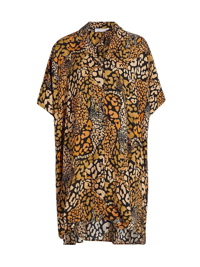 Womens Afeni Leopard Oversized Button-Front Shirt Product Image