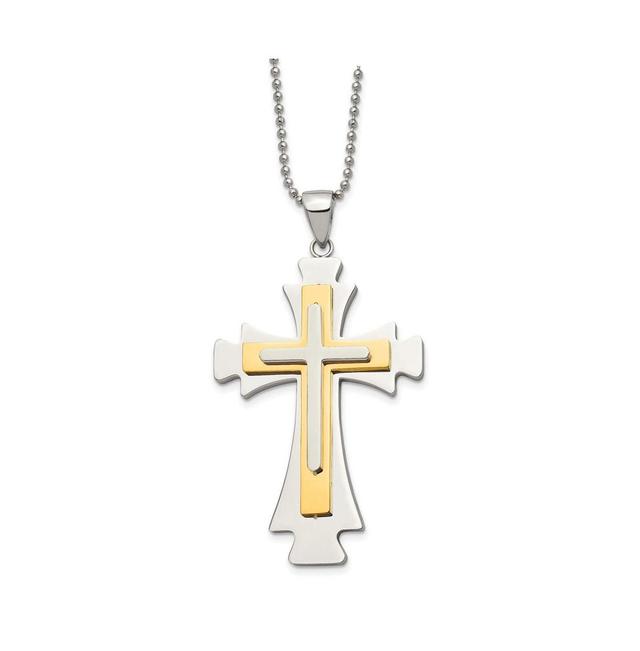 Chisel Polished Yellow Ip-plated Cross Pendant Ball Chain Necklace Product Image