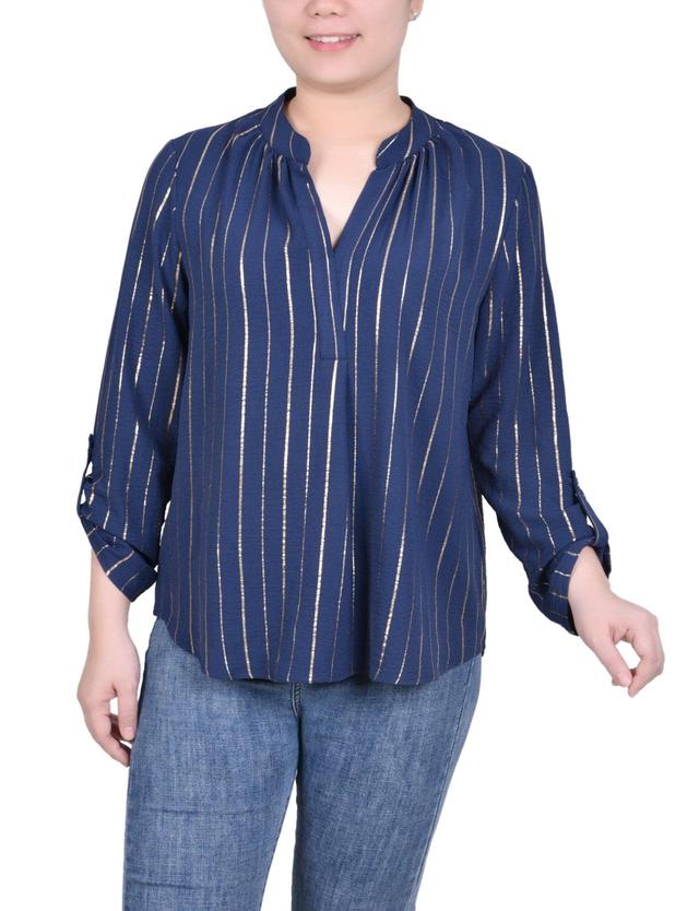 NY Collection Long Sleeve Foil Striped Blouse - Petite Product Image