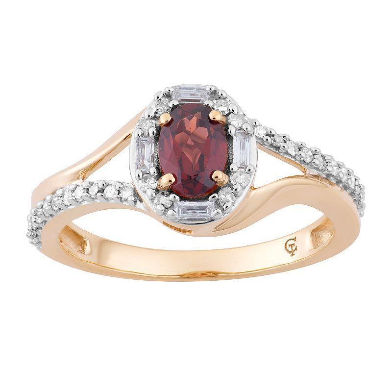 10k Gold Garnet & 1/4 Carat T.W. Diamond Oval Halo Ring, Womens Product Image