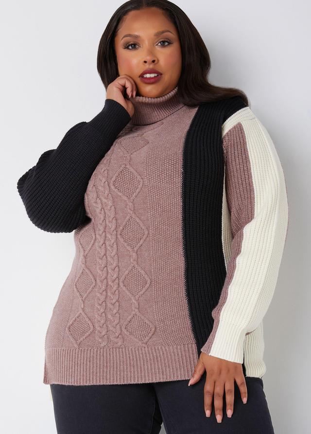 Colorblock Cable Knit Sweater Product Image