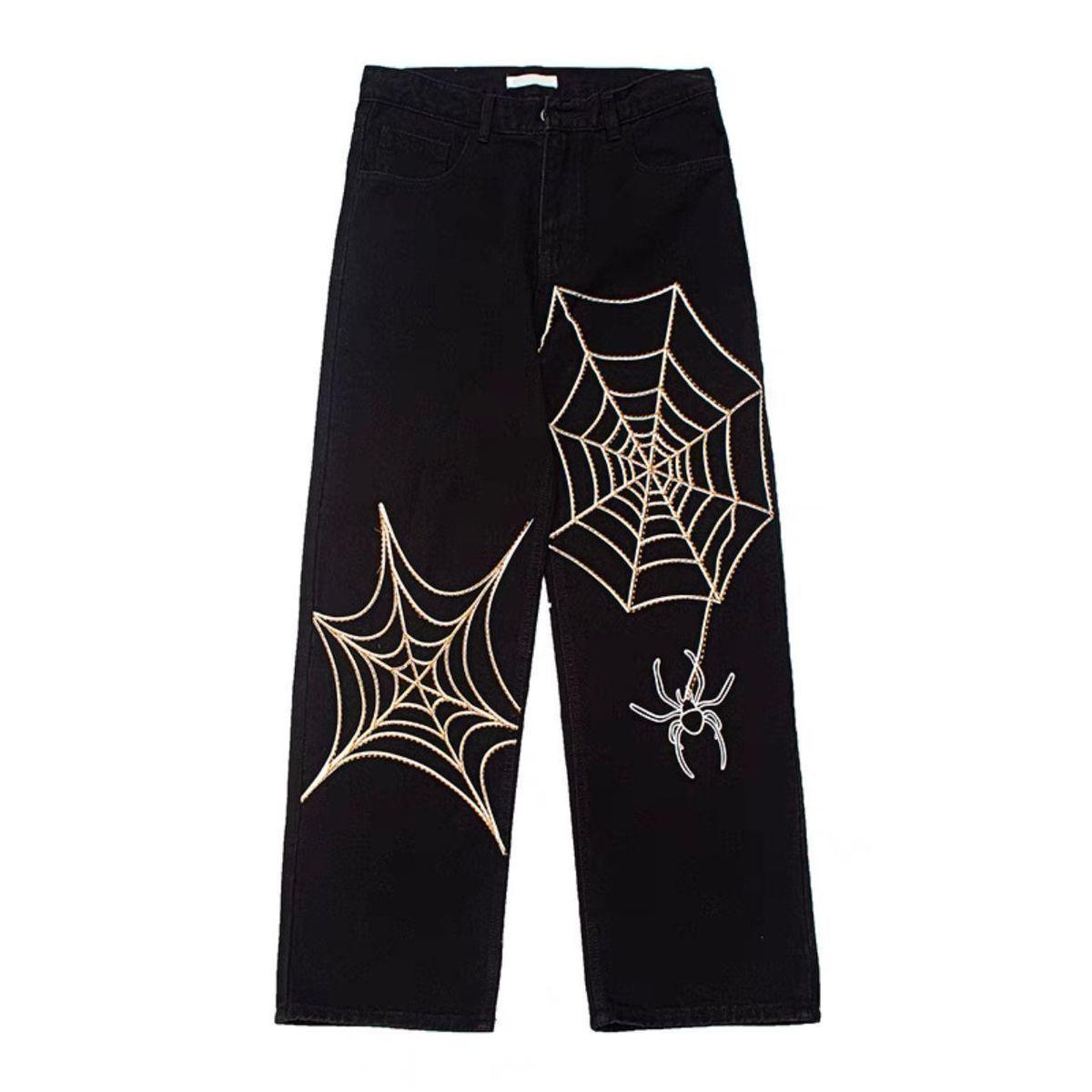 Sopula Black Spiderweb Wide-Leg Jeans Product Image