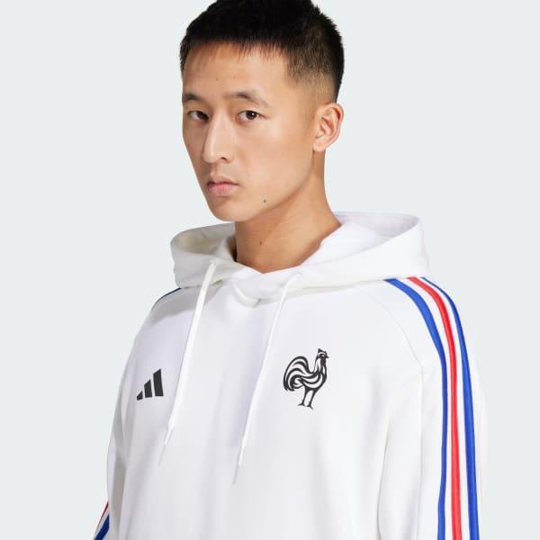 adidas France Essentials 3-Stripes Hoodie White XL Mens Product Image