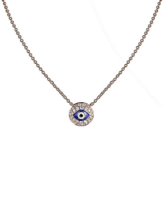 Womens 18K Rose Gold Diamond & Enamel Evil Eye Chain Necklace Product Image