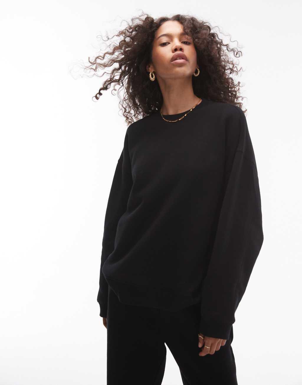 Topshop premium co ord seam detail sweatshirt in black Product Image