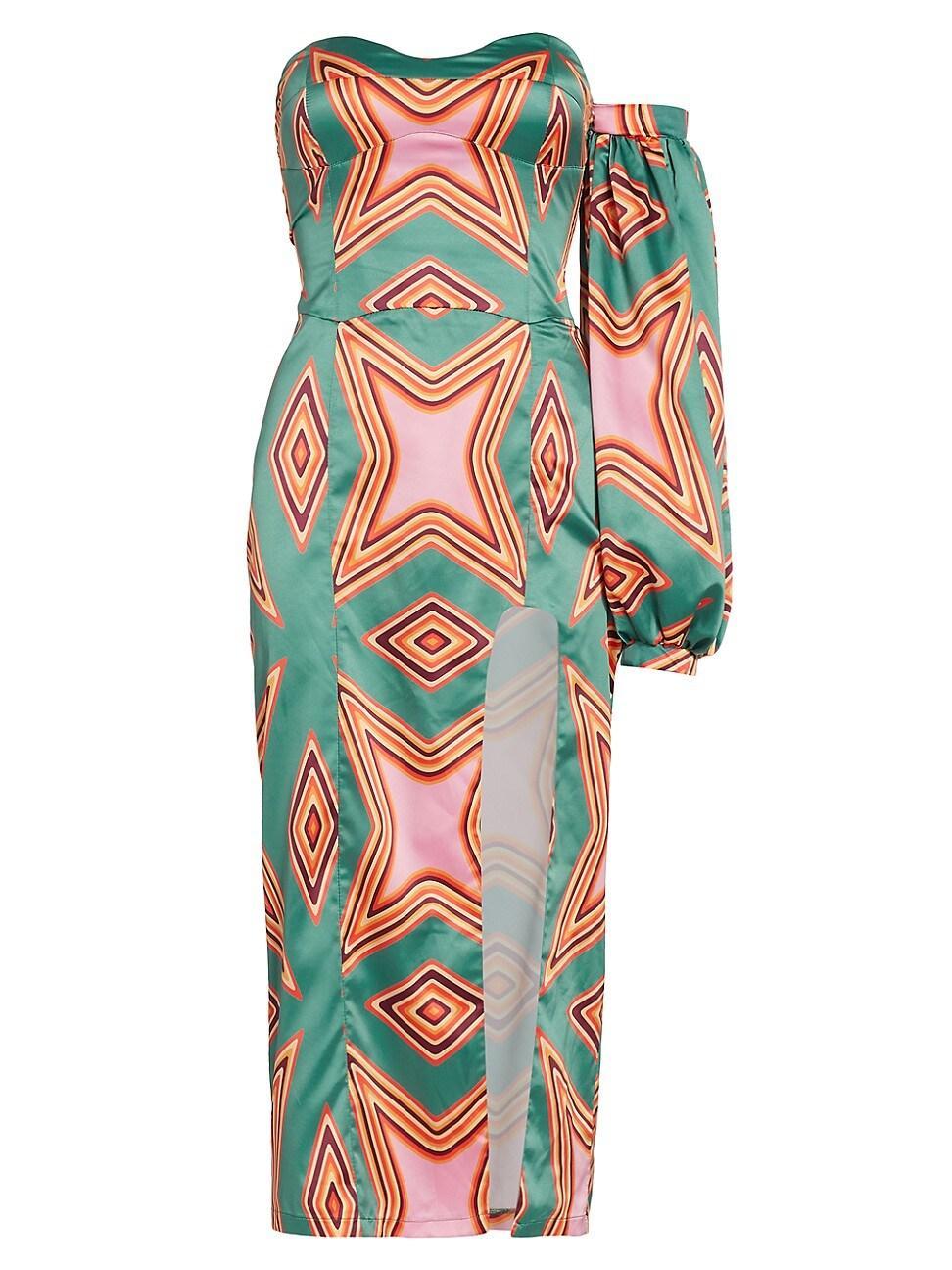 Womens Geometric-Print Satin Midi-Dress Product Image