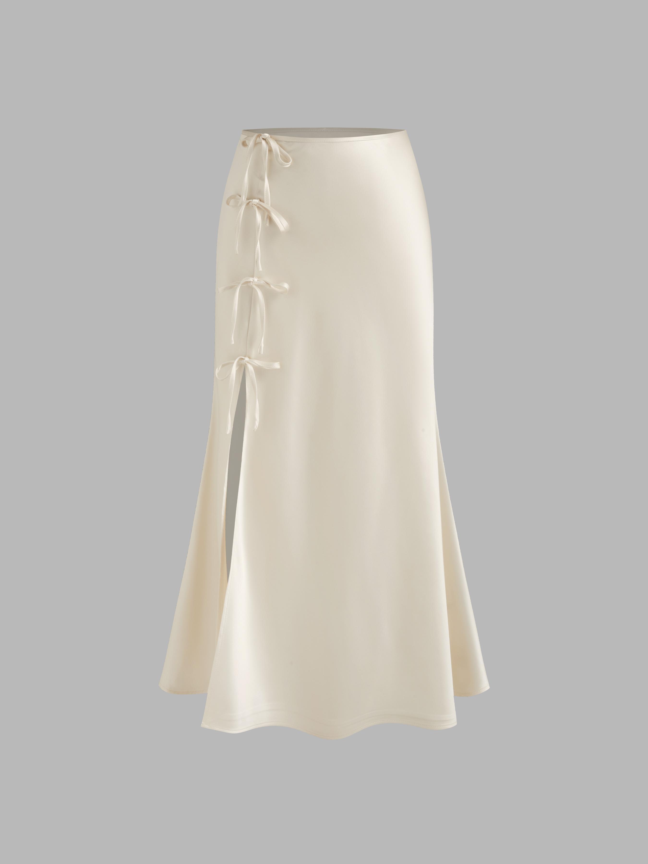 Mid Rise Solid Knotted Split Maxi Skirt Product Image