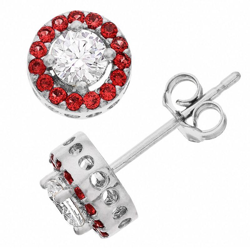 Aleure Precioso Sterling Silver Lab-Created Gemstone & Cubic Zirconia Halo Stud Earrings, Womens, Red Product Image