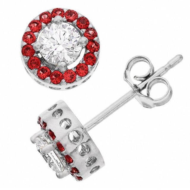 Aleure Precioso Sterling Silver Lab-Created Gemstone & Cubic Zirconia Halo Stud Earrings, Womens, Red Product Image