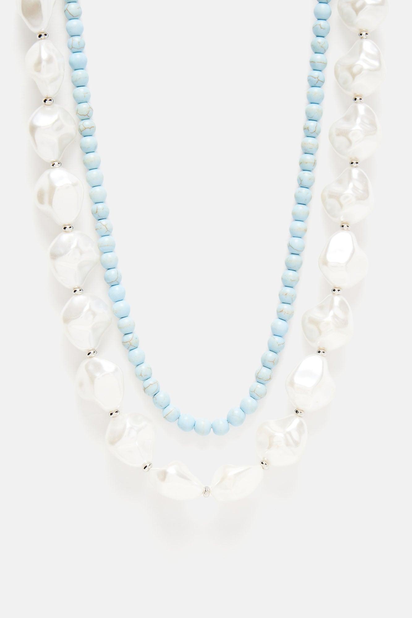 Life's A Beach 2 Piece Necklace Set - White/Blue Product Image