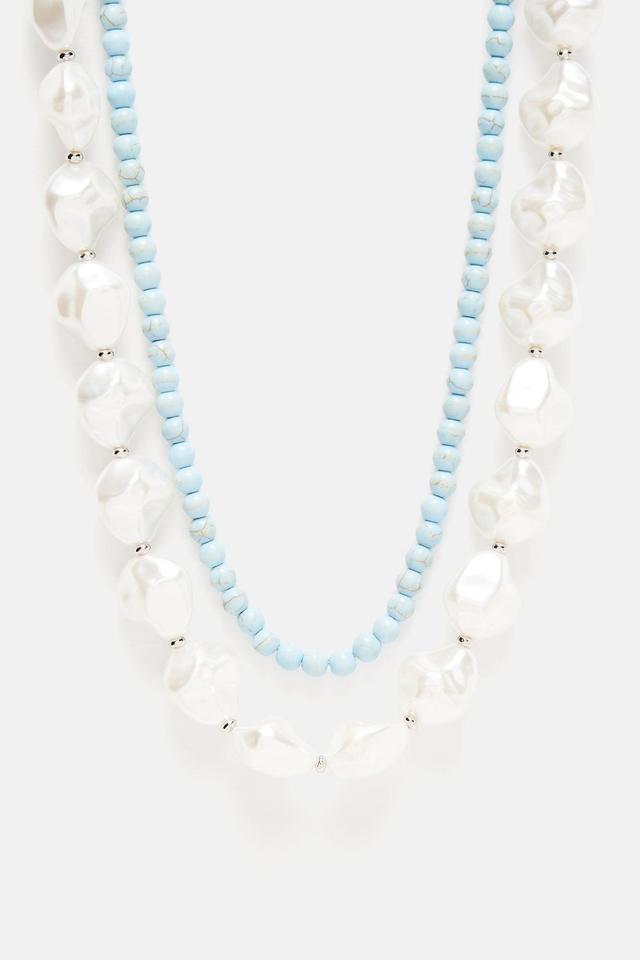 Life's A Beach 2 Piece Necklace Set - White/Blue Product Image