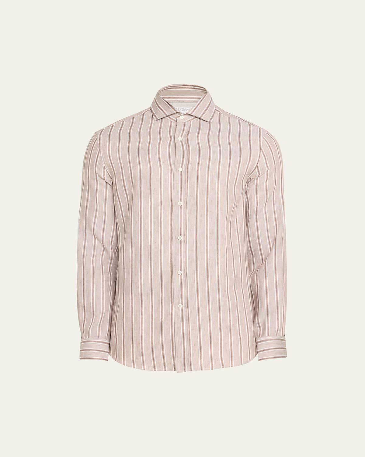 Mens Linen-Cotton Stripe Casual Button-Down Shirt Product Image