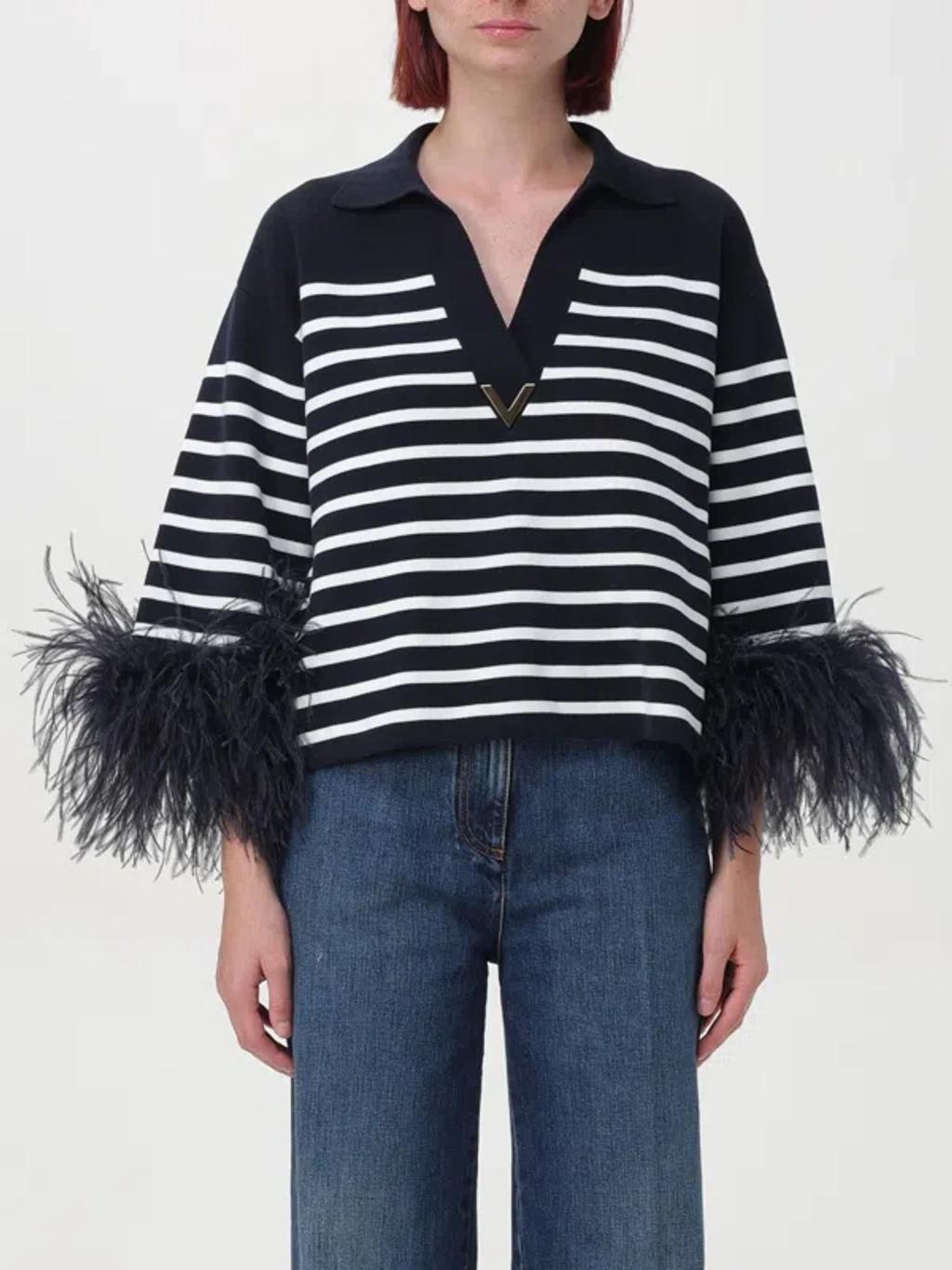 Vgold Feather-trim Jumper In Blau product image