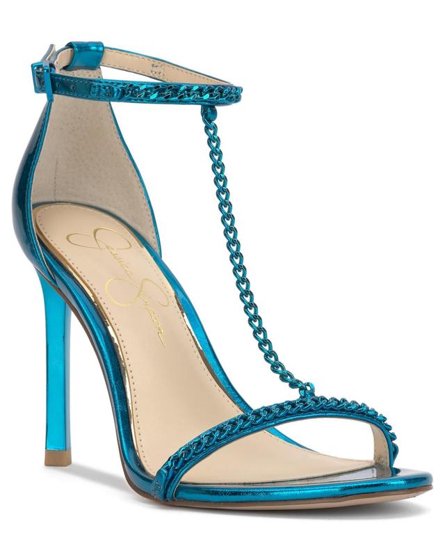 Jessica Simpson Womens Qiven T-Strap Chain Heeled Dress Sandals Product Image