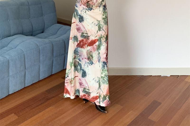 Off Shoulder Long Sleeve Floral Print Maxi A-Line Dress Product Image