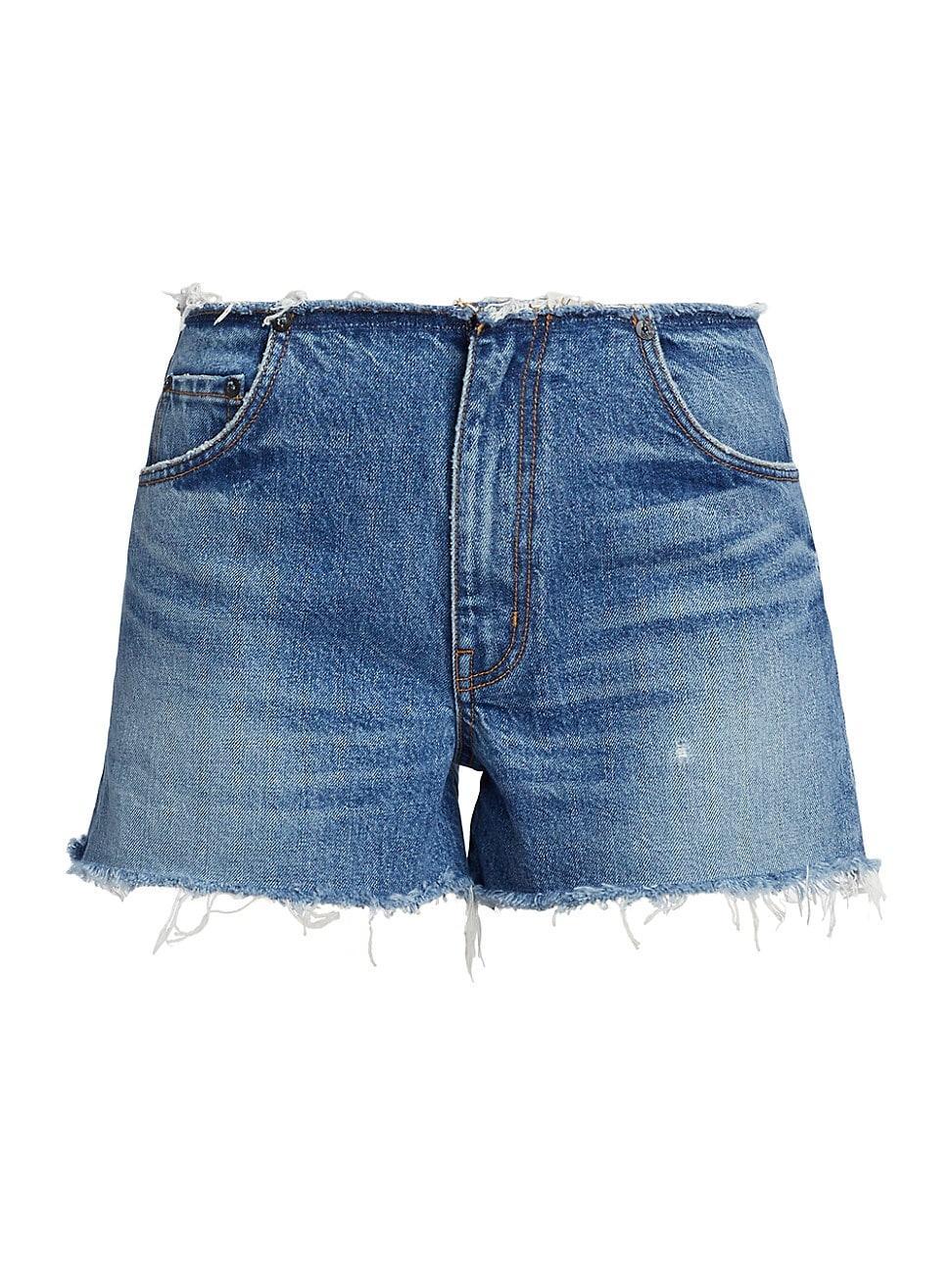 Womens Distressed Waistband Denim Shorts Product Image