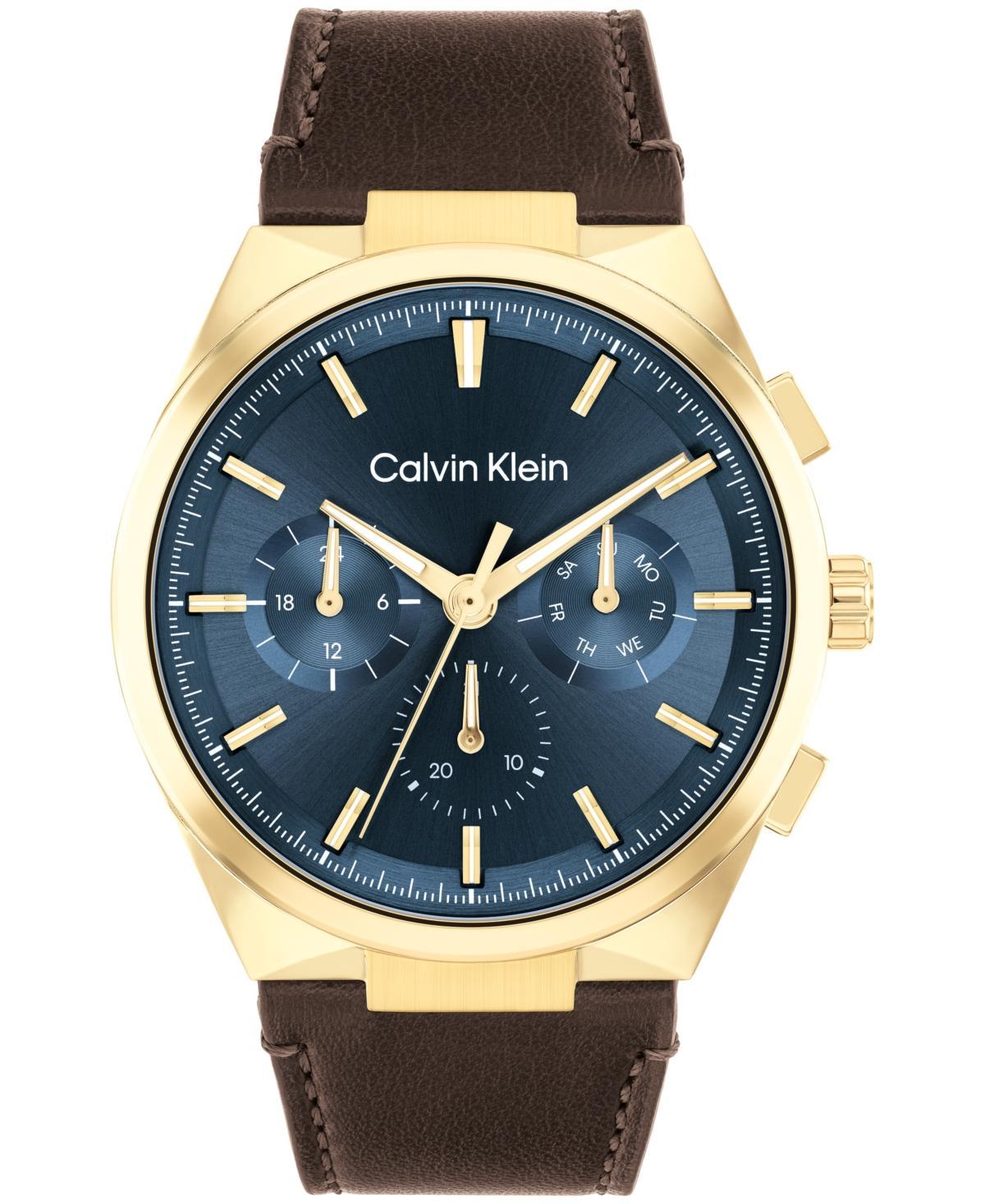 Calvin Klein Mens Multifunction Leather Strap Watch - Blue Product Image