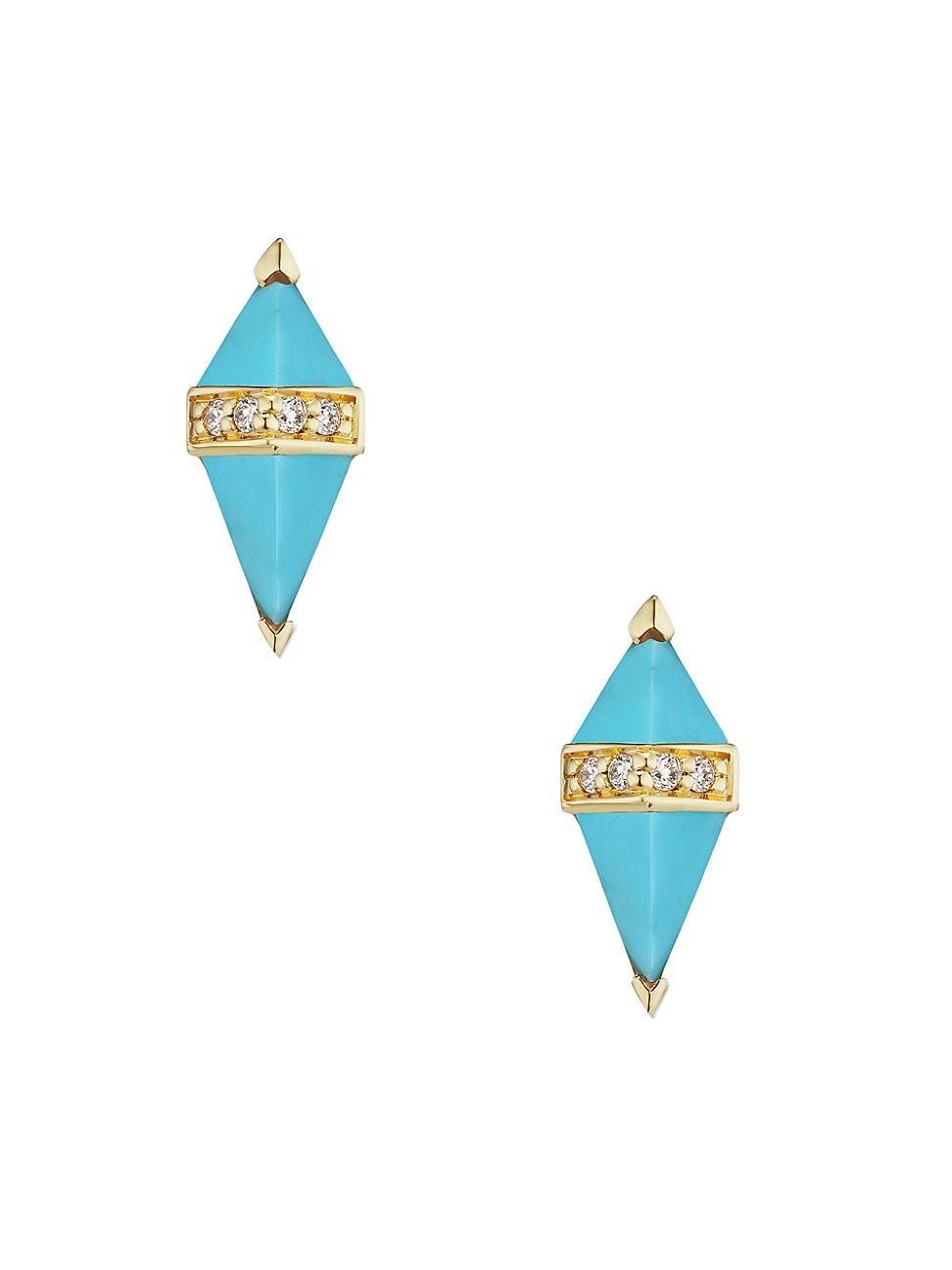 Womens Pietra 18K Yellow Gold, Turquoise & Diamond Stud Earrings Product Image