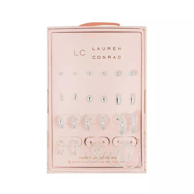 LC Lauren Conrad 12-Piece Silver Tone Clean Metal Earring Set, Womens, None Product Image