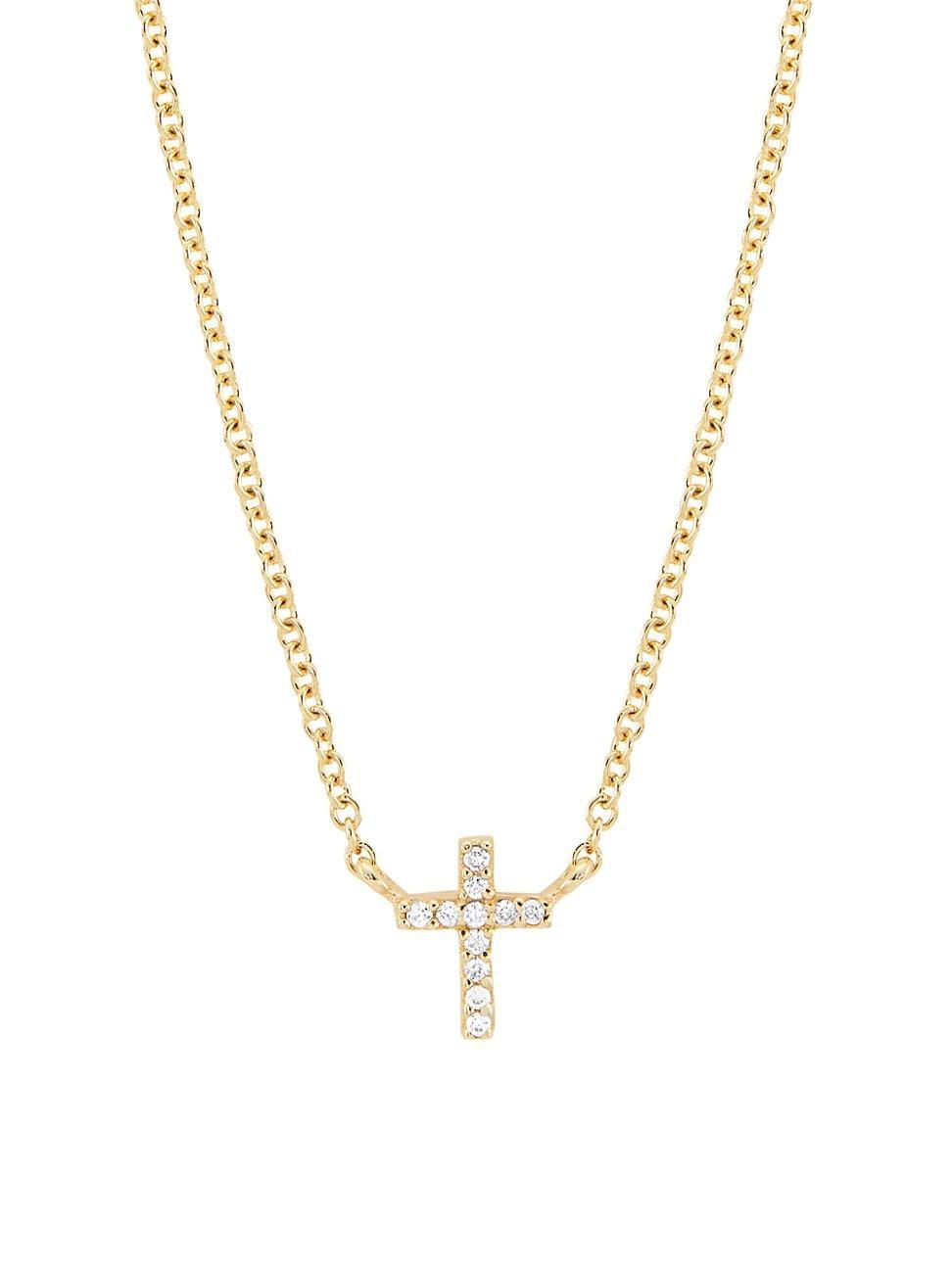 Womens 14K Yellow Gold & 0.018 TCW Diamond Mini Cross Pendant Necklace - Yellow Gold Product Image